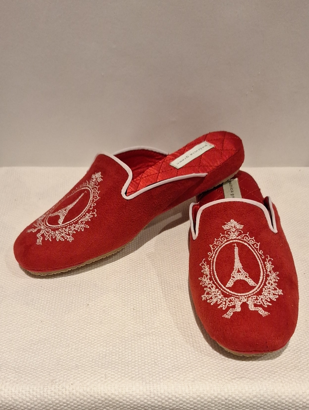 Patricia Green Red Embroidered Eiffel Tower Slip-On Mules Slippers Size 8
